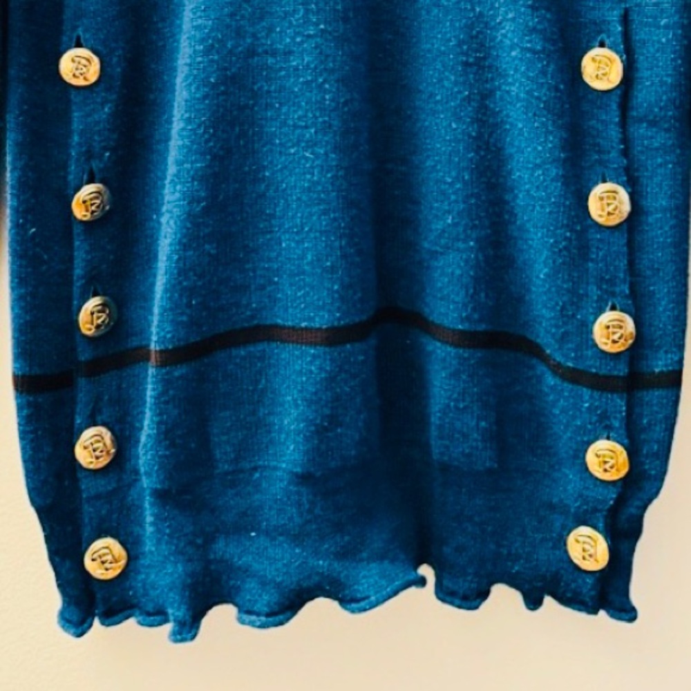 ❤️ SONIA RYKIEL ❤️ LUXURY BLUE STRIPED SWEATER AND GOLD BUTTON ACCENTS (NWOT) . - Picture 3 of 7